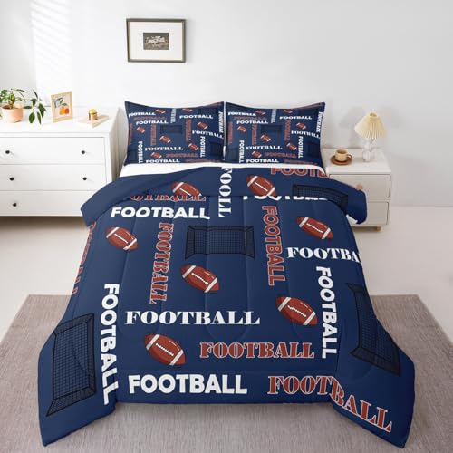 King Size Football Comforter Set - Sports Rugby & American Football Print Bedding for Kids & Teens - Multi 05