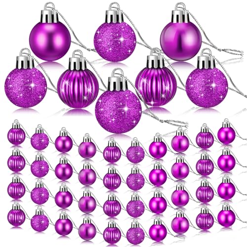 48 Pcs Purple Christmas Mini Ball Ornaments - Glitter Holiday Tree Decorations, 1.2 Inch