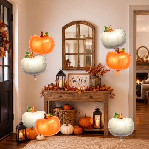 Fall Pumpkin Balloons Set - Orange & Cream White Halloween & Thanksgiving Decor
