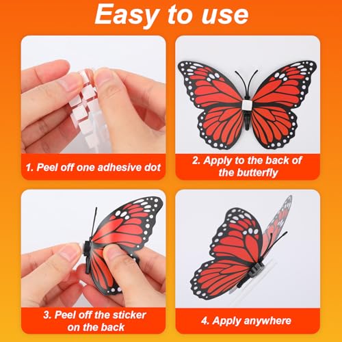 12PCS Monarch Butterfly Wall Decorations with Adhesive Dots - Halloween & Autumn Decor