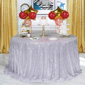 Silver Sequin Round Tablecloth 132 Inch for Events and Parties - Variation: Silver / 132"