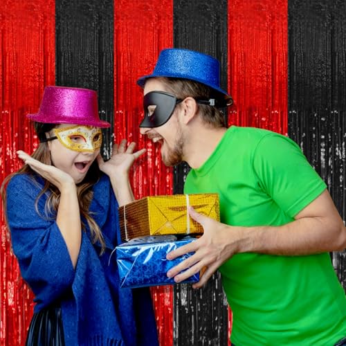 Black Red Foil Fringe Curtain Party Backdrop - 10 Pack, 39.4 x 78.7 inches
