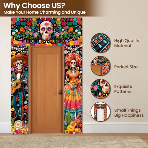 Altar Sugar Skull Themed Decorations Porch Sign Banner - 3 Pieces