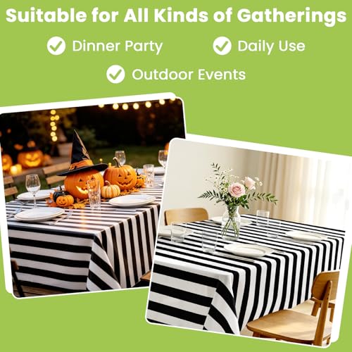 Black & White Stripe Tablecloth 2 Pack - 54 x 108 Inch Rectangular Disposable Cover - Party & Event Use