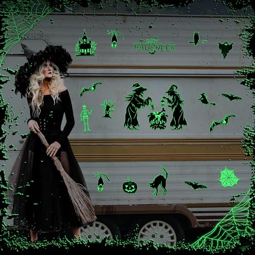 Glow in The Dark Halloween Car Magnet Set - 16 Decorative Magnetic Decals