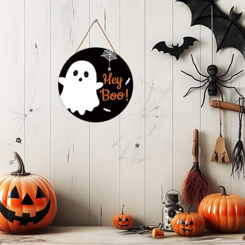 Halloween Door Sign Decor - Cute Ghost Bat Spider Web Welcome Wreath