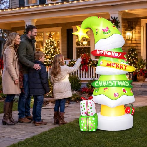6 Ft Outdoor Inflatable Christmas Tree with LED Lights - Merry Christmas Tree Variation