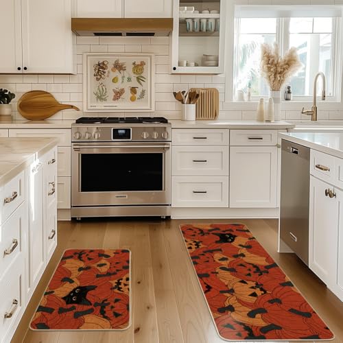 Cat Halloween Kitchen Mats Set of 2 - Non-Slip Decorative Floor Protectors