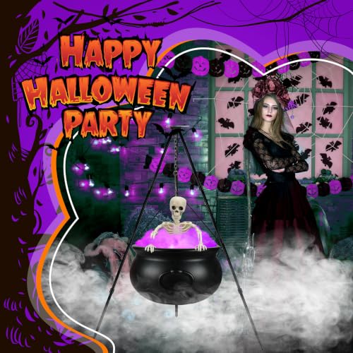 Purple Halloween Witches Cauldron Decor Set with Skeleton & LED Lights - Outdoor Yard Porch