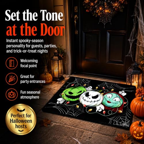 Pycat Halloween Doormat 24x35in Spooky Pumpkin Faces Ghost Lights - Indoor & Outdoor