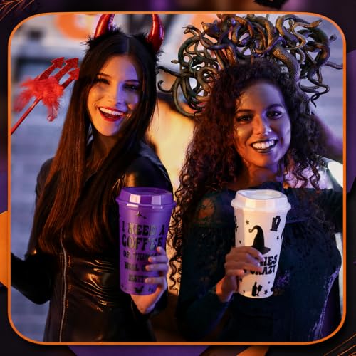 Halloween Witch Themed Coffee Cups - 16 oz, 12 Pack with Lids - Ghost Variation