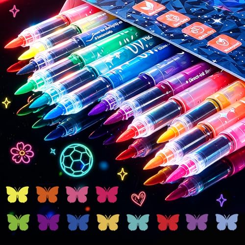 Glow in the Dark Face & Body Paint Markers - 12 Colors for Skin, UV Neon