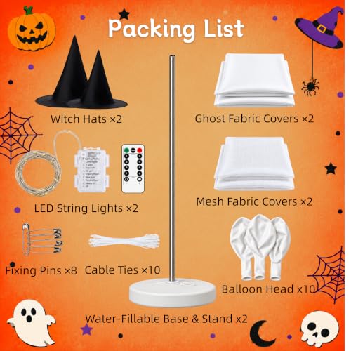 Lighted Halloween Ghost Decorations Outdoor - 2 Pack, Warm White