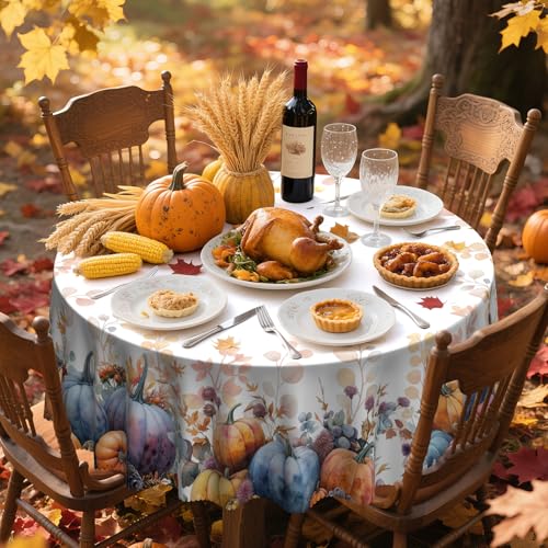 Blue Pumpkin Halloween Round Tablecloth 70 Inch Fall Decor