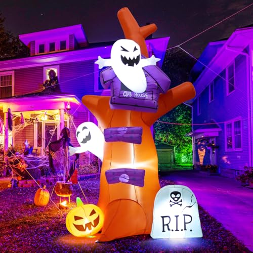 9 FT Halloween Inflatable Tree with Pumpkins, Ghosts, Tombstone & LED Lights Outdoor Decor