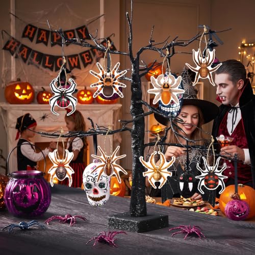 Halloween Spider Hanging Ornaments Set - Creepy Wall Door Tree Decor - 24 Pcs