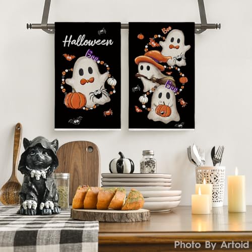 Black Beads Ghost Halloween Kitchen Towels Set of 2 18x26 Inch - Artoid Mode
