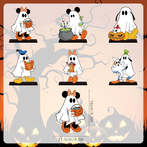 Halloween Wooden Table Centerpiece Set - Ghost & Pumpkin Decor, 6 Pieces