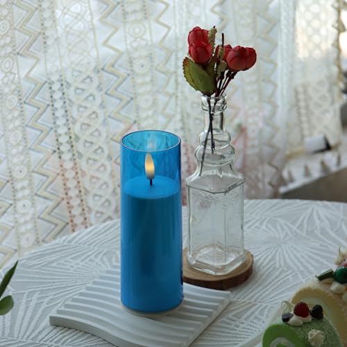 Flameless LED Candles with Remote & Timer Set of 6 - Blue, 2x6 Inches
