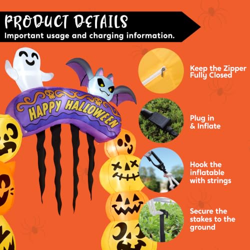 Halloween Inflatable Pumpkin Archway - 10FT Tall Outdoor Yard Decor with LED Lights - Orange Pumpkin Arch