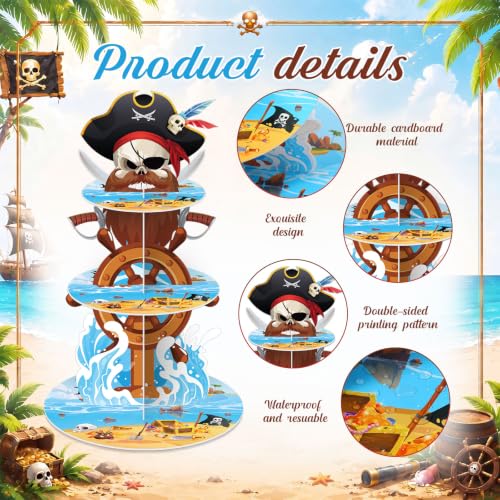 Pirate Cupcake Stand - 3 Tier Party Decor for Birthday & Halloween - Variation: Pirate