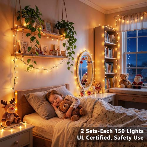 Gold Christmas Lights 300 Count Incandescent String Lights - 69.6ft, 2-Pack, Indoor & Outdoor