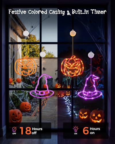 Minetom 3 Pack Halloween Window Lights - Pumpkin Ghost Hat with Timer