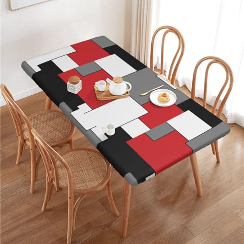4Ft Waterproof Reusable Rectangle Tablecloth with Elastic Edge - Washable Kitchen Dining Cover
