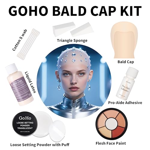 Halloween Bald Cap Makeup Kit - 8-Piece Special Effects Latex & Adhesive Set