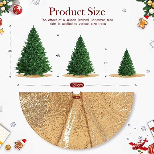 Shiny Gold 48 Inch Sequin Christmas Tree Skirt for 6ft-8ft Trees - Glitter Holiday Decor