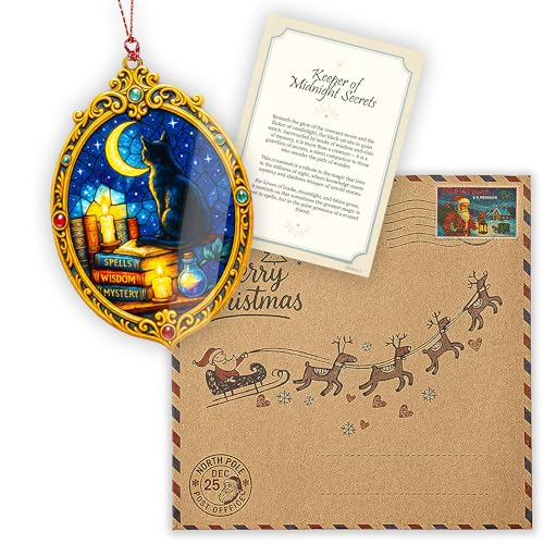Halloween Christmas Cat Ornament - Gothic Witch Decor & Suncatcher Effect Window Decoration