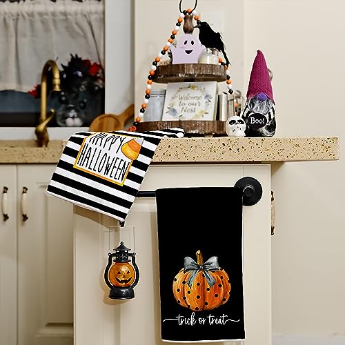 Halloween Kitchen Towels Set - Trick or Treat Pumpkin Decor, Microfiber Dish Towels