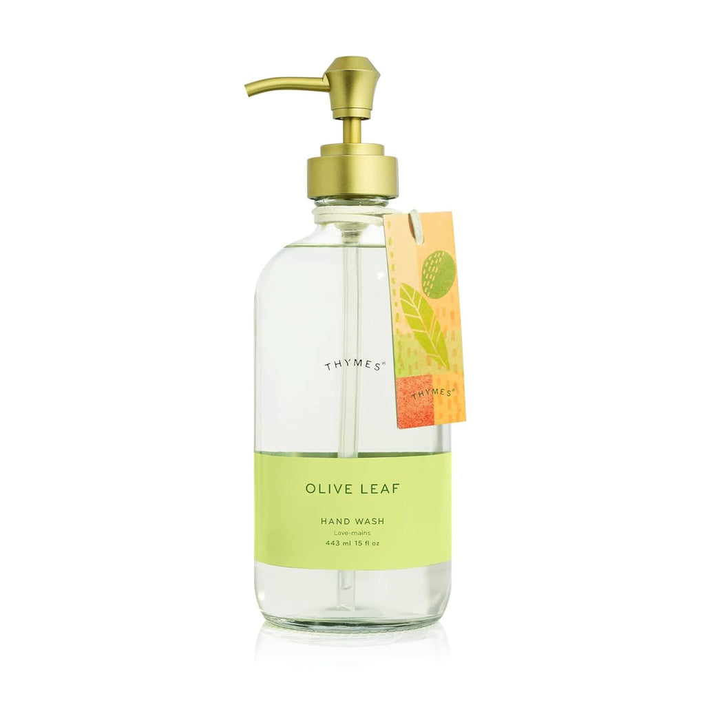 Thymes Large Hand Moisturizing Wash - Olive Leaf Scented Liquid Soap | Refillable Glass Pump - 15 Fl Oz
