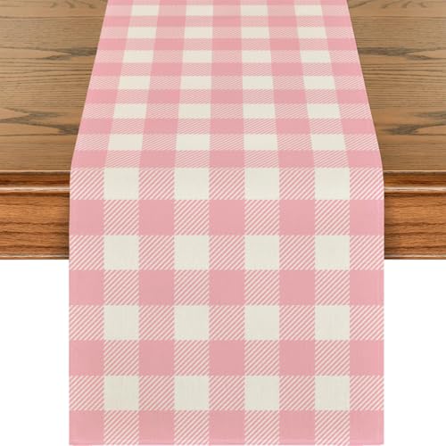 Pink Buffalo Plaid Table Runner 13x72 Inch Easter Gingham Farmhouse Home Decor