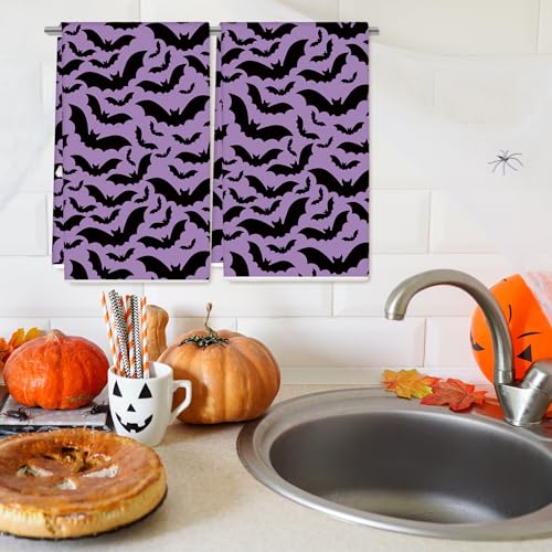 Halloween Kitchen Towels Set - Purple Black Bat Dish Drying & Cleaning Towels