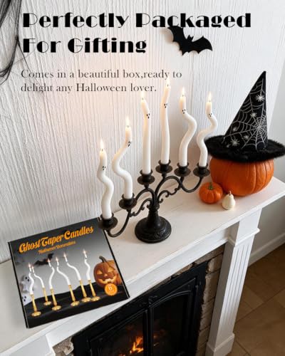 Halloween Ghost Taper Candles Set - 6 Twisted Spooky Decor Candles for Indoor Halloween Parties