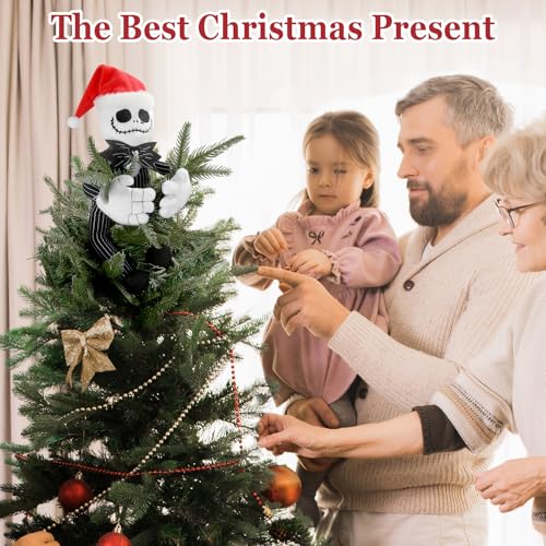 Halloween & Christmas Tree Topper Decorations - Cute Plush Jack Huggers with Santa Hat - Poseable Handmade Party Decor - Jack with Santa Hat Variation