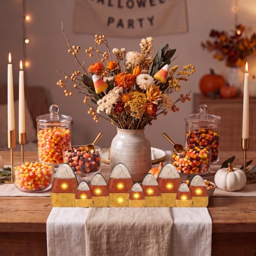Lighted Candy Corn Table Centerpiece Halloween Fall Decor - Wooden Pumpkin