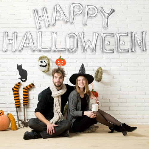 Halloween Letter Silver Balloon Set - Happy Halloween Banner - 14 Pcs