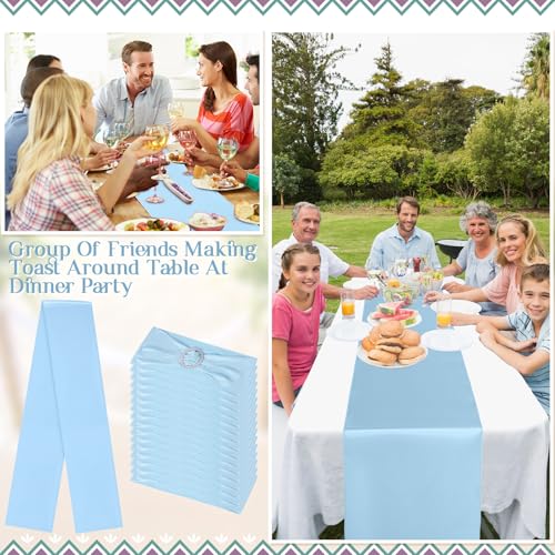 Sky Blue 108 Pcs Stretch Chair Sash Bands & Satin Table Runner Set - Wedding & Party Decor
