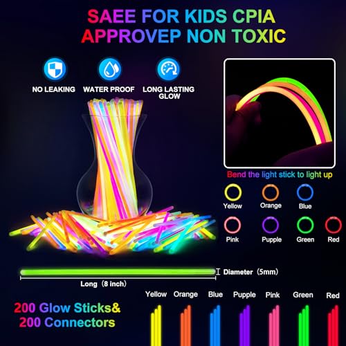 Glow in the Dark Party Supplies Set with LED Glasses, Foam Sticks & Headbands for Events