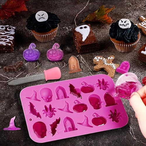 Halloween Silicone Mould 2pcs 3D Chocolate & Candy Gummy Molds - Skull Pumpkin Bat