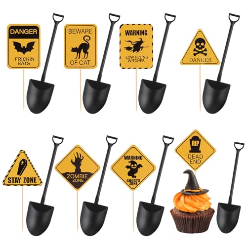 Halloween Cupcake Toppers and Disposable Spoons Set - Zombie Warning Party Decorations