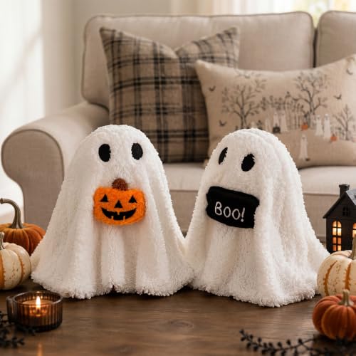 Halloween Ghost Table Decorations - 2pcs Draped Plush Spooky Decor for Indoor Display
