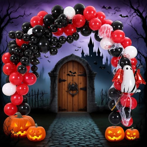 Halloween Balloons Set with Devil & Red White Variation - 148 pcs Party Decorations