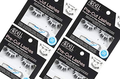 Pre-Cut False Lashes Demi Wispies Pack of 4 - Natural Look Strip Lashes with Duo Adhesive
