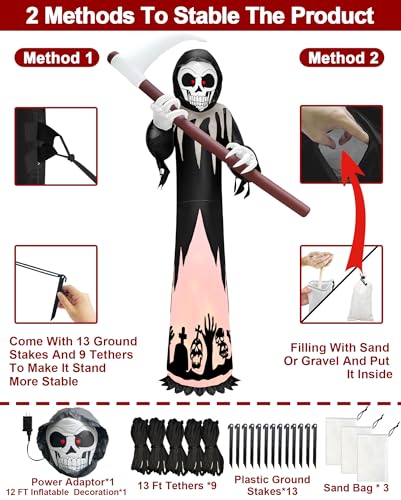 12FT Tall Halloween Inflatable Grim Reaper with Rotating Flame Lights Outdoor Decor