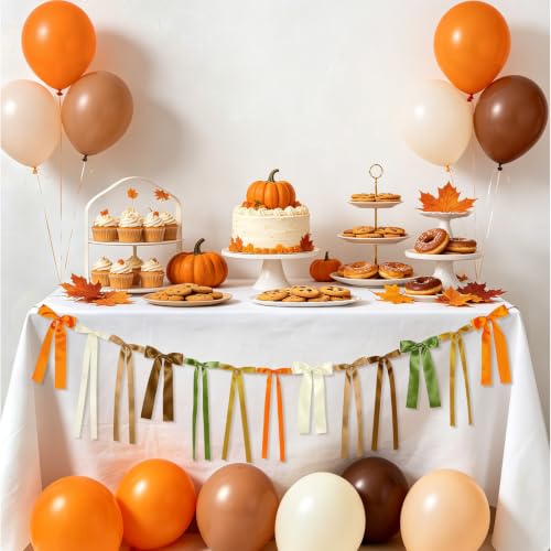 Fall Bow Garland for Autumn Decor, Thanksgiving Mantel Banner, Ready to Hang