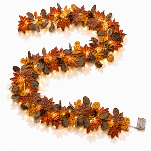 Fall Garland with 35 Warm LED Lights - Autumn Decor for Indoor & Outdoor