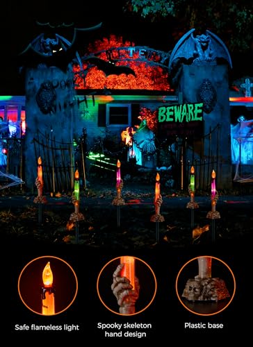 12 Pack Halloween Skeleton Hand Candle Stakes - Lighted Pathway Outdoor Decor